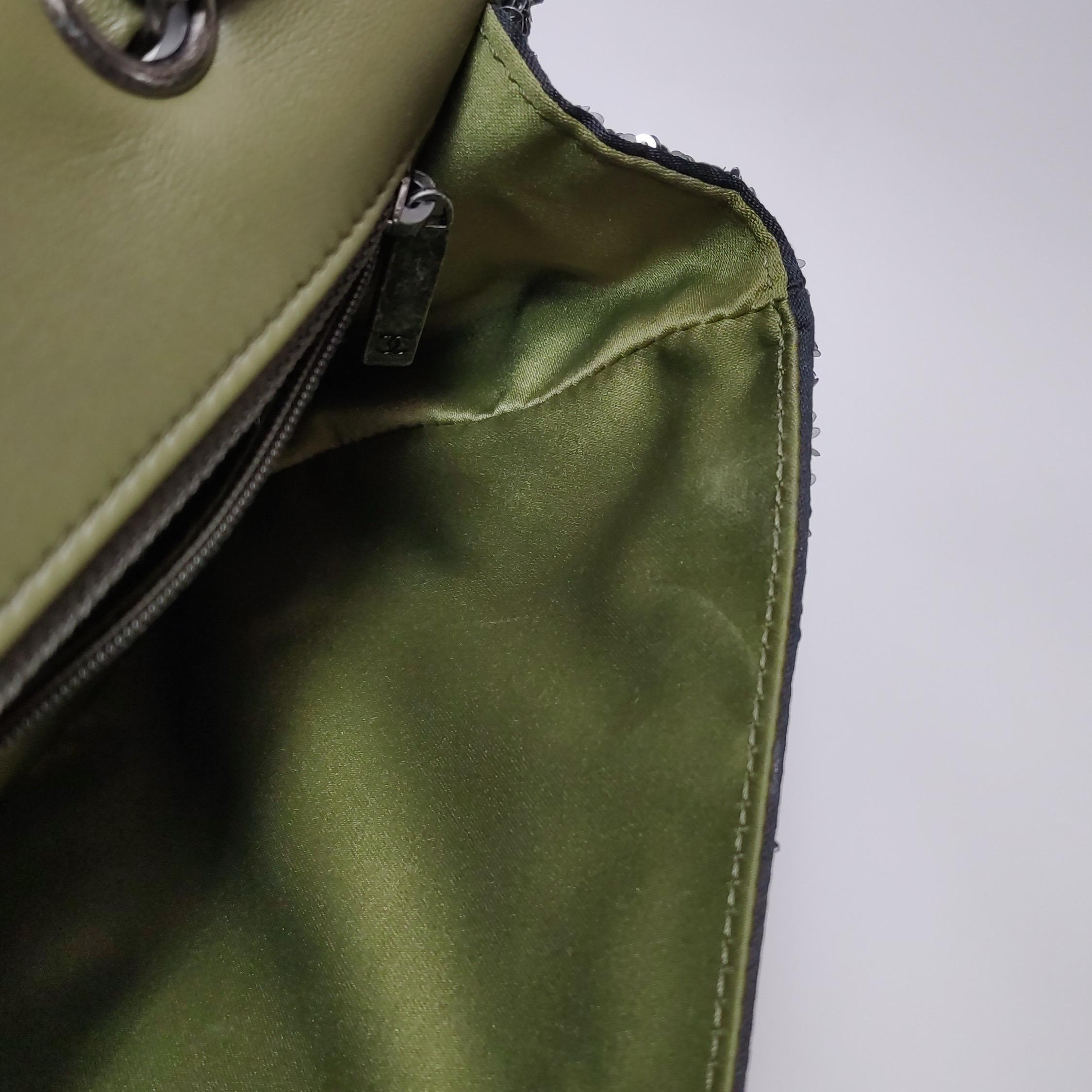 Chanel Coco Cuba Flap Bag Medium Green Khaki Sequins 4