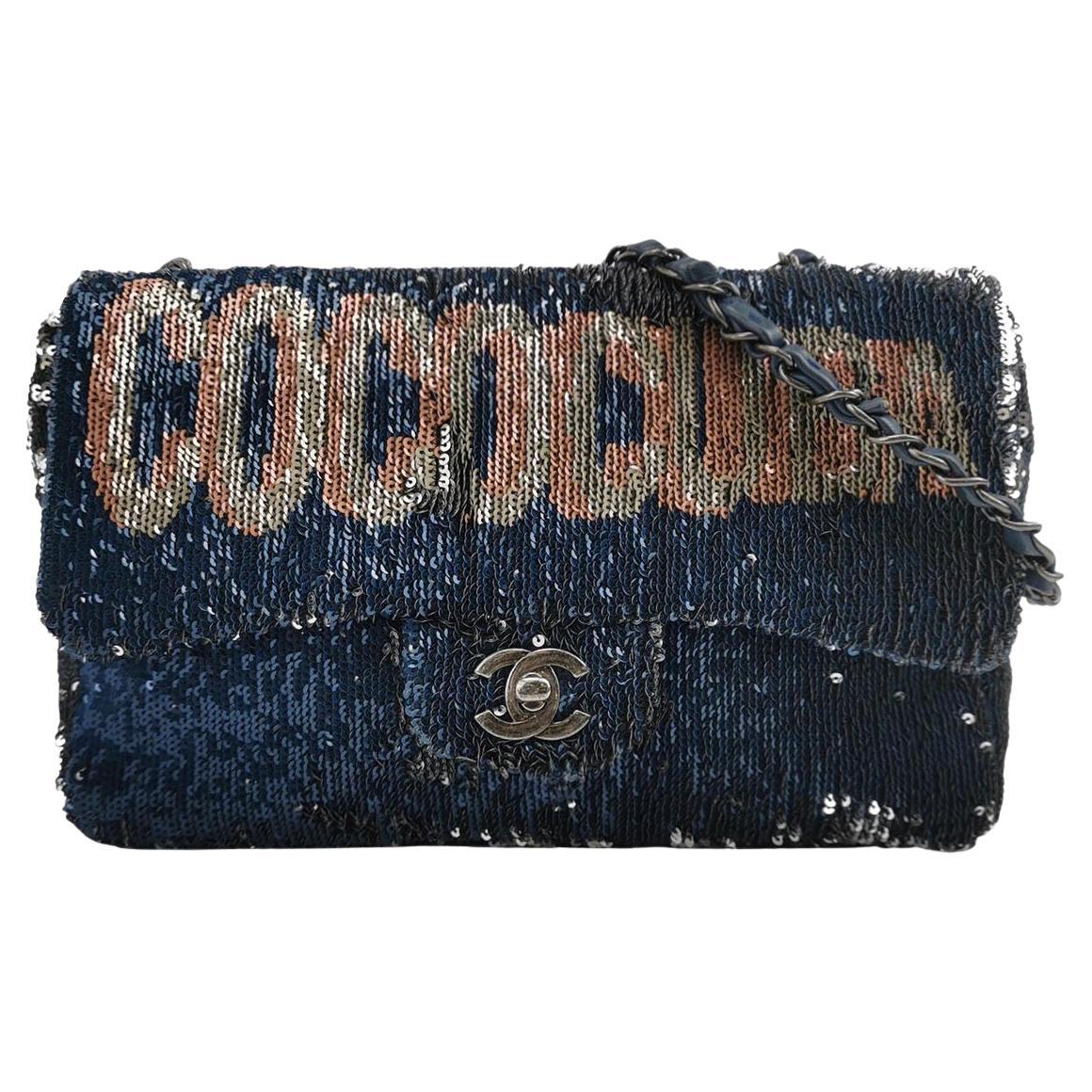Chanel Coco Cuba Flap Bag Medium Navy Paillettes in vendita