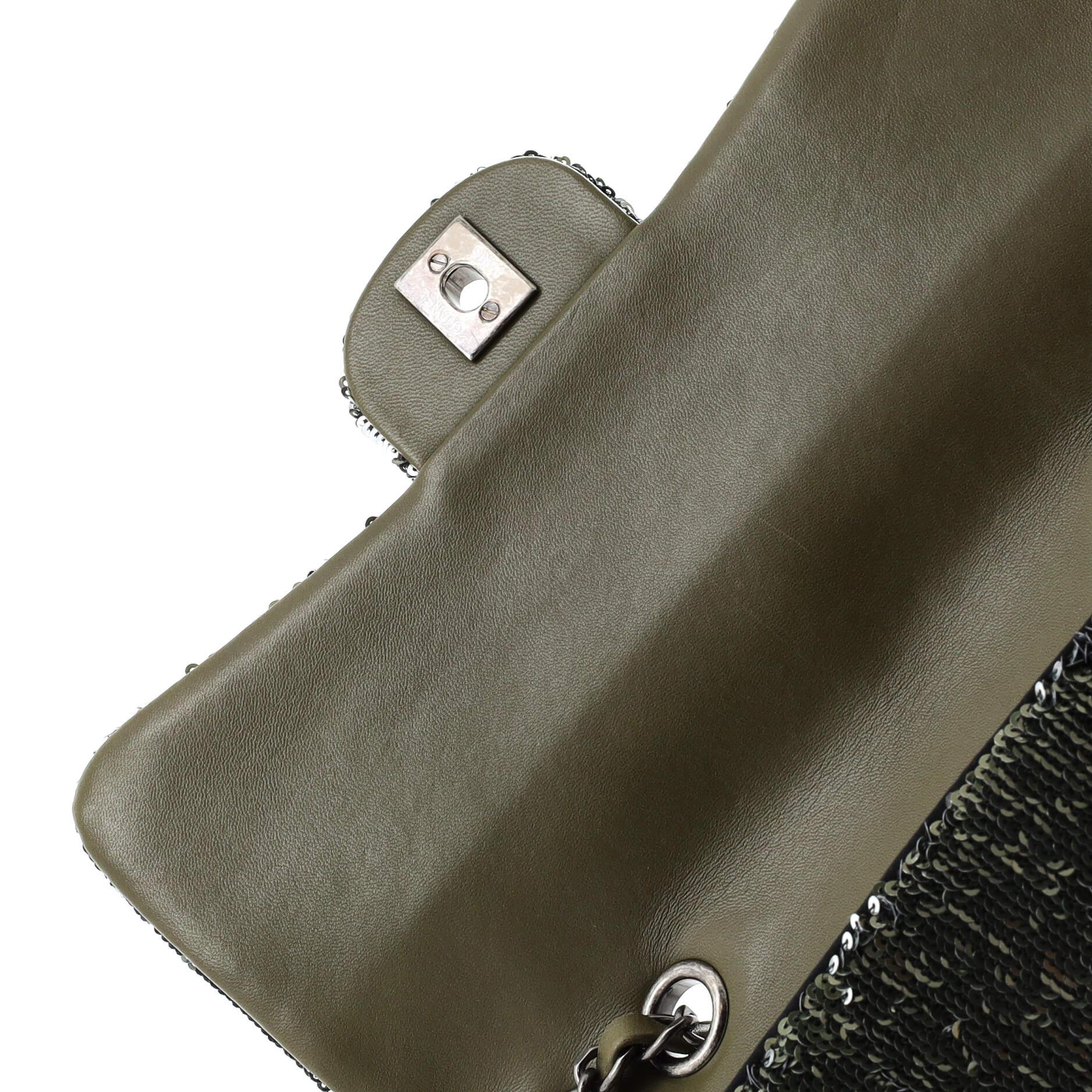 KHAKI GREEN LEATHER AND SEQUINS COCO CUBA WAIST BAG