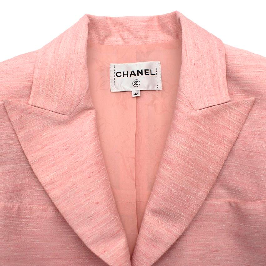 White Chanel Coco Cuba Light Pink & Ivory Shantung Silk Blazer - US 8