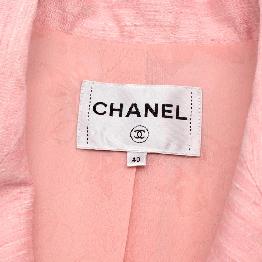 Chanel Coco Cuba Light Pink & Ivory Shantung Silk Blazer - US 8 In Excellent Condition In London, GB