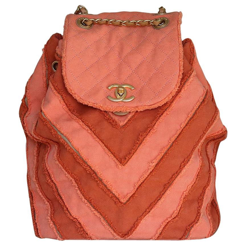 Chanel Coco Cuba Patchwork Canvas Chevron Backpack For Sale at