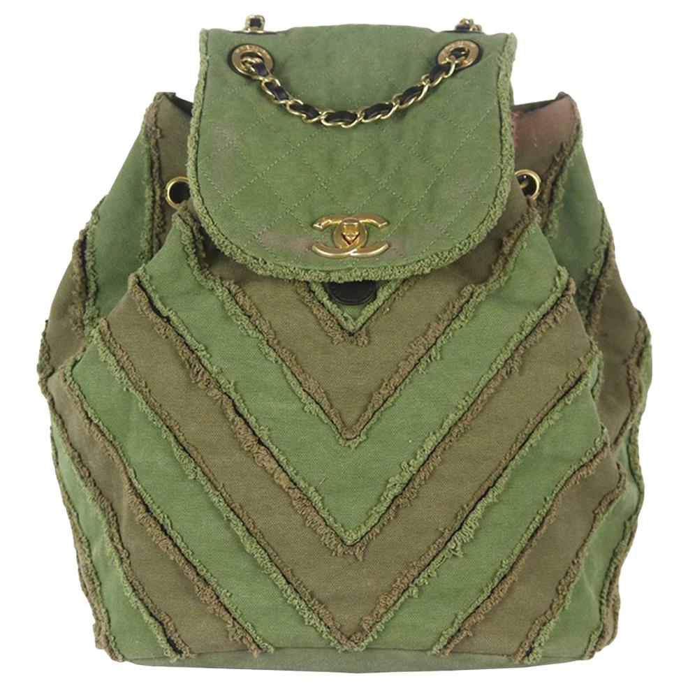 Chanel Coco Cuba Patchwork Chevron Canvas Backpack For Sale