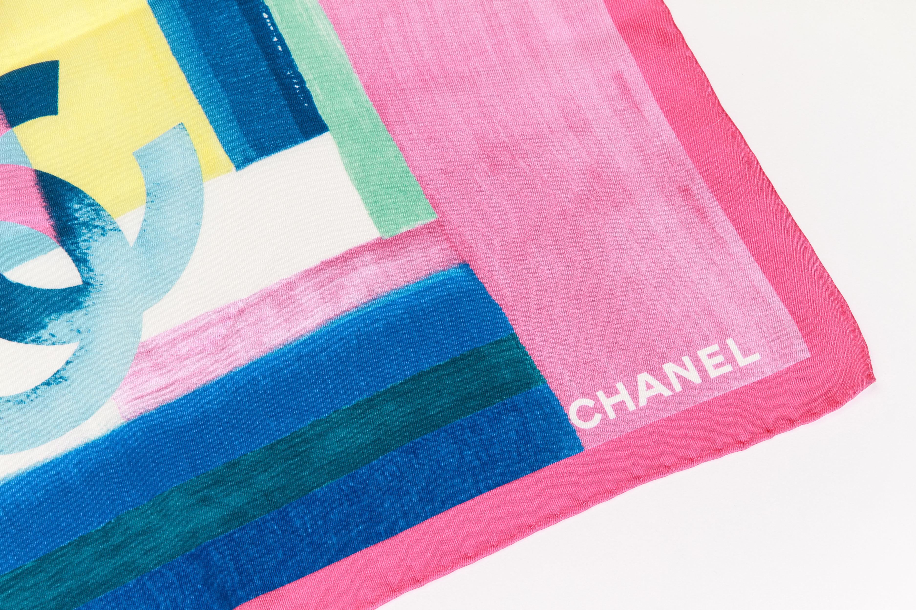 Chanel Coco Cuba Pink Silk Scarf In Excellent Condition In West Hollywood, CA