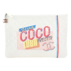 Chanel Coco Cuba Pouch Printed Quilted Canvas Large