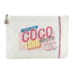 Chanel Coco Cuba Pouch Printed Quilted Canvas Large