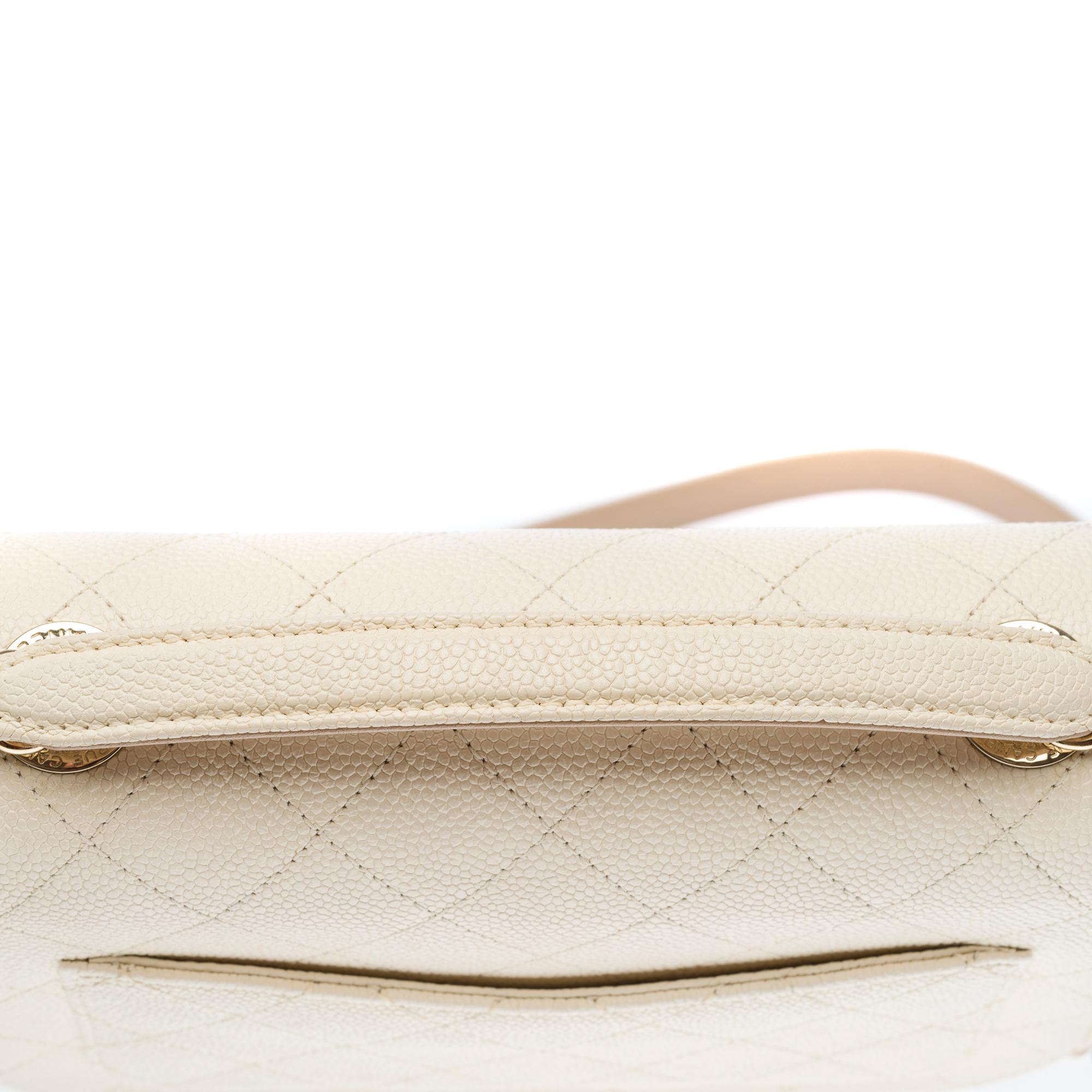 Chanel Coco Cuba shoulder flap bag in ivory caviar leather, Champagne HW For Sale 6