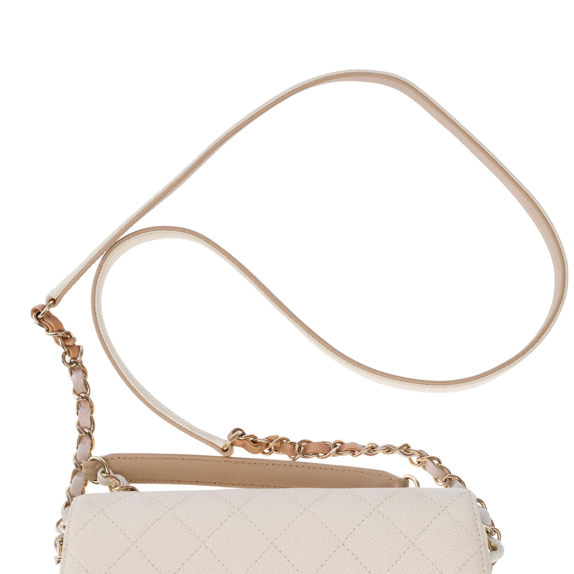 Chanel Coco Cuba shoulder flap bag in ivory caviar leather, Champagne HW For Sale 7