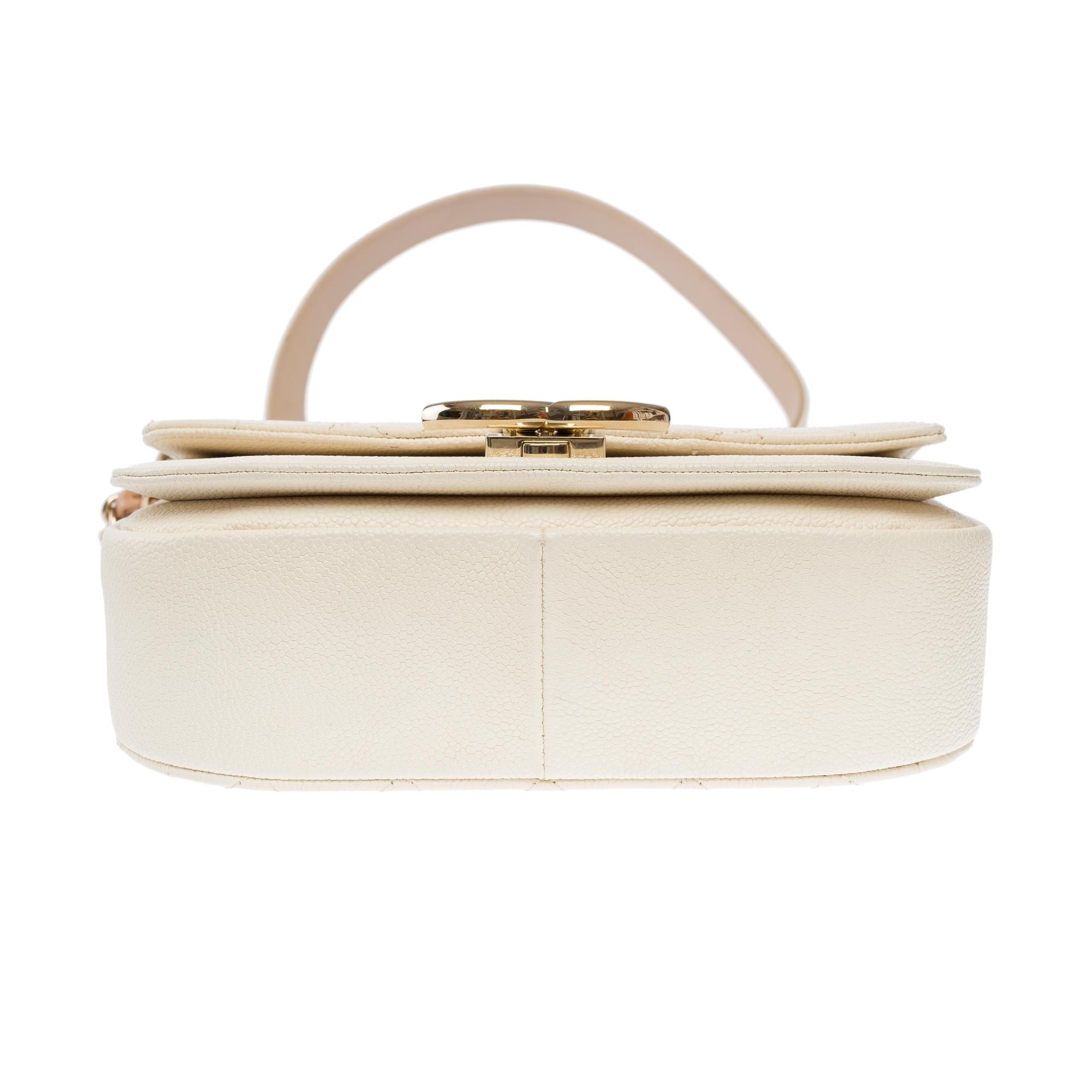 Chanel Coco Cuba shoulder flap bag in ivory caviar leather, Champagne HW For Sale 8