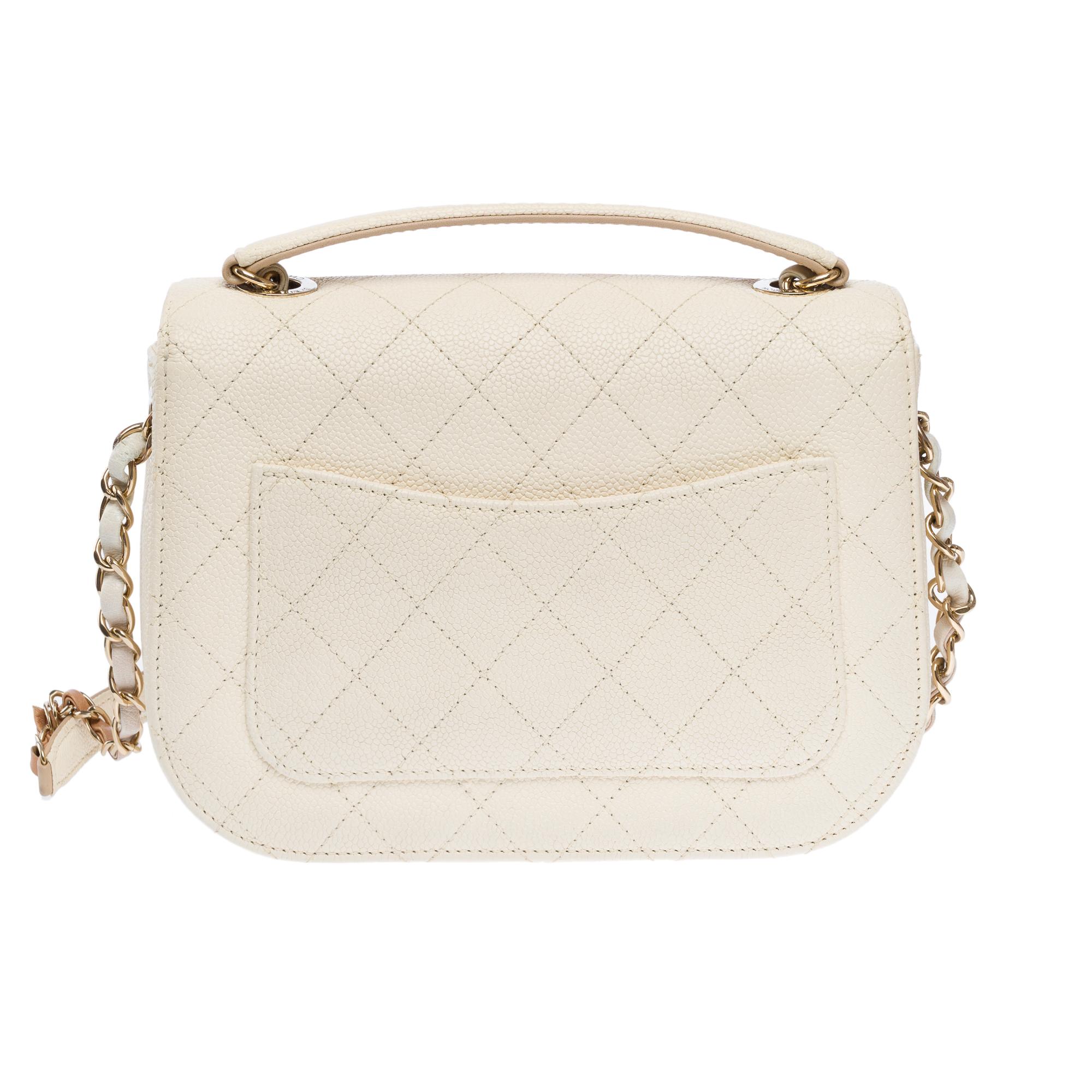 Women's Chanel Coco Cuba shoulder flap bag in ivory caviar leather, Champagne HW For Sale
