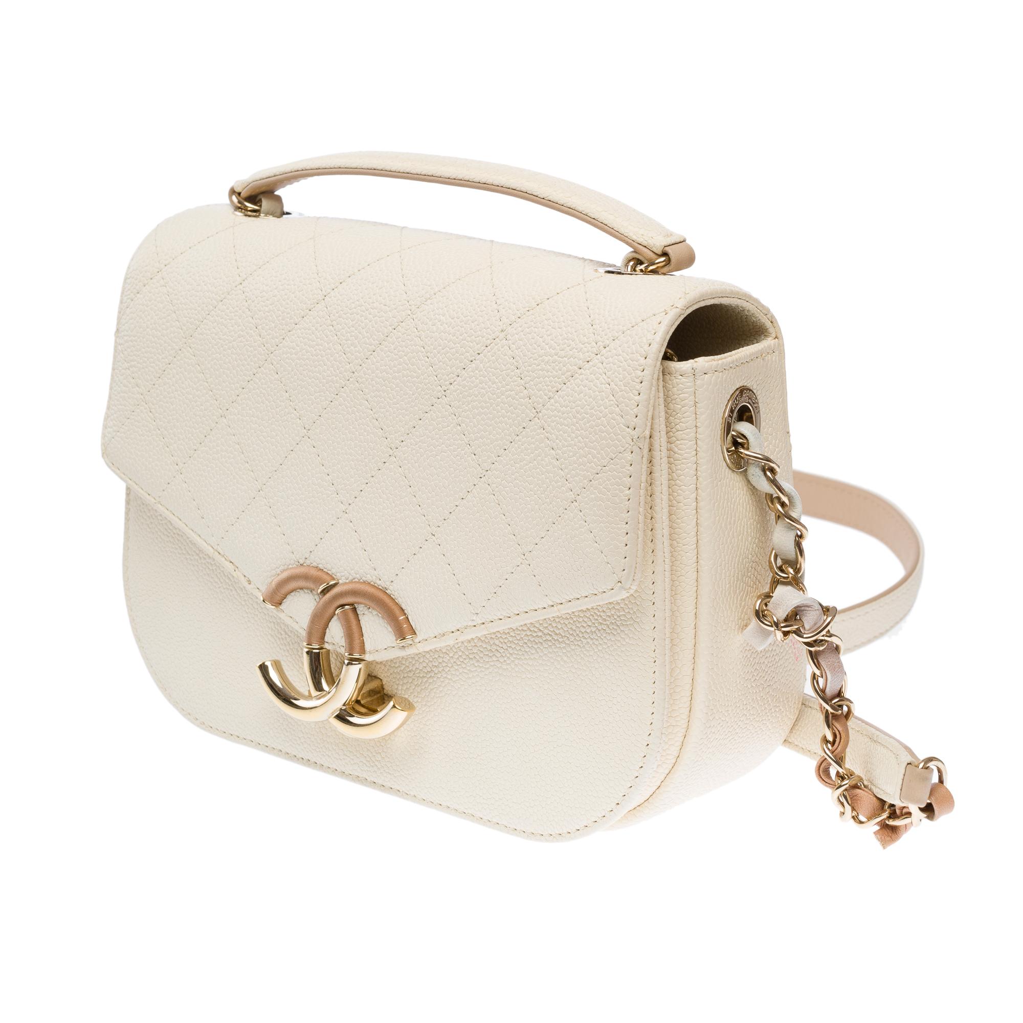 Chanel Coco Cuba shoulder flap bag in ivory caviar leather, Champagne HW For Sale 1