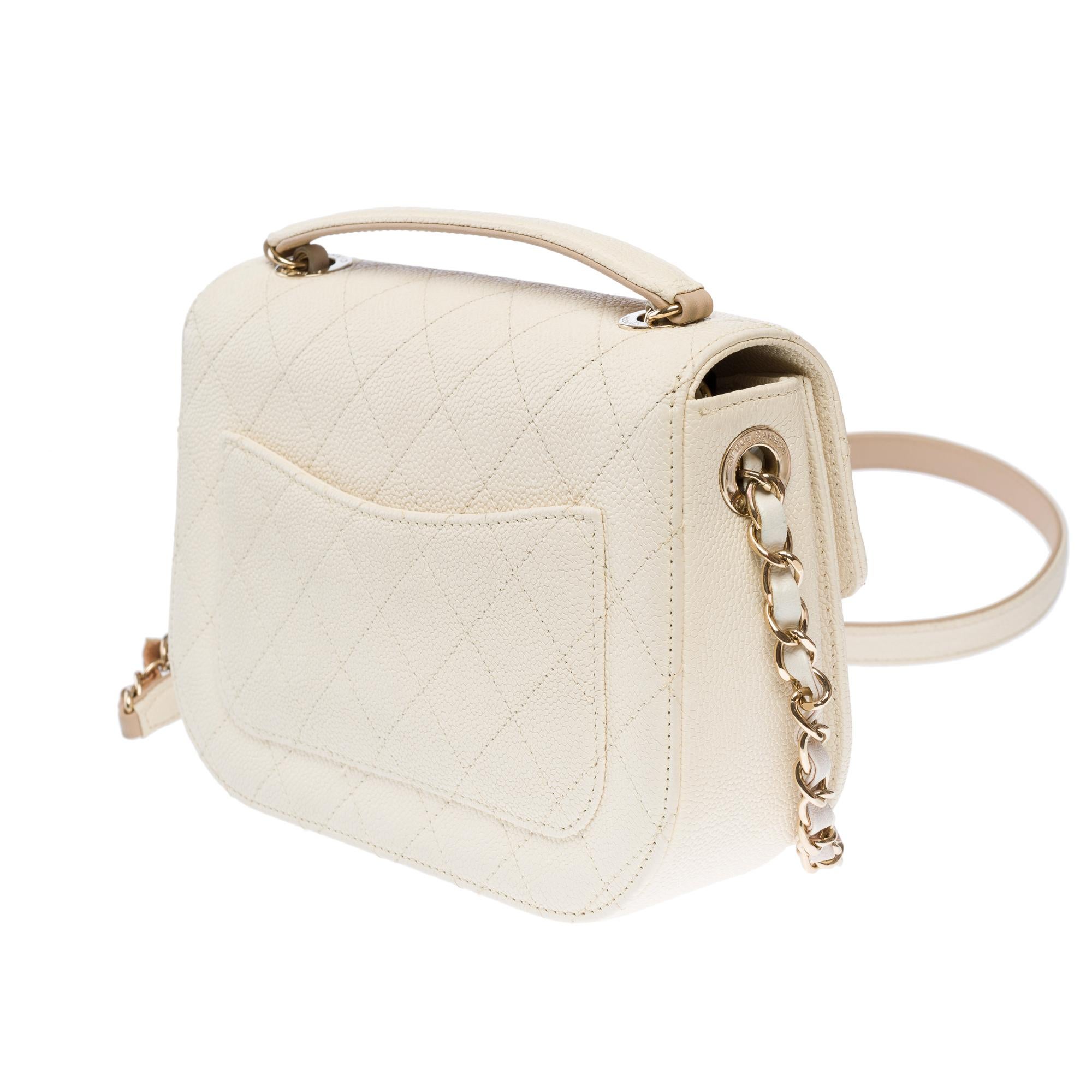 Chanel Coco Cuba shoulder flap bag in ivory caviar leather, Champagne HW For Sale 2
