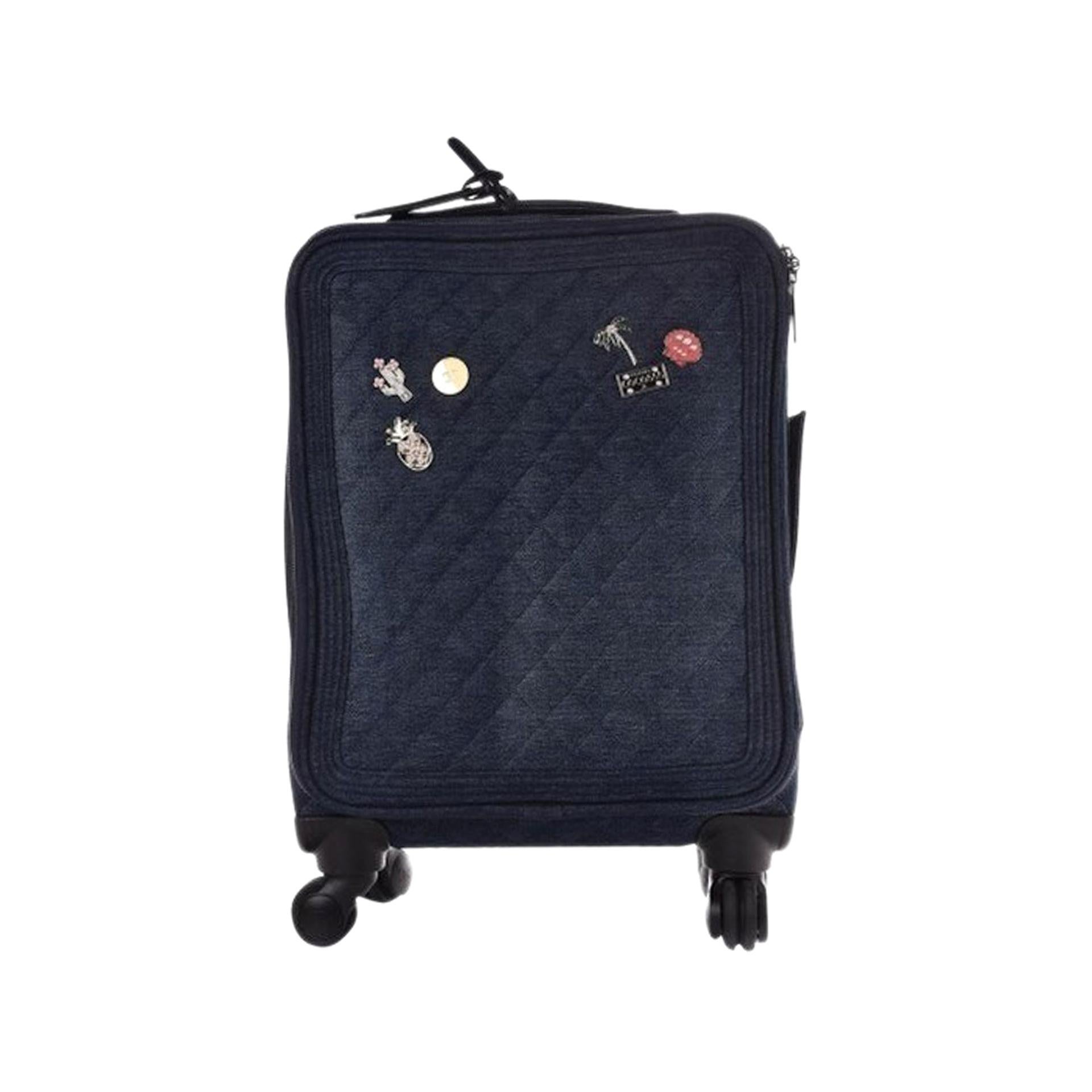 Chanel Coco Charm Denim Jean Trolley Travel Luggage Rolling Carry On