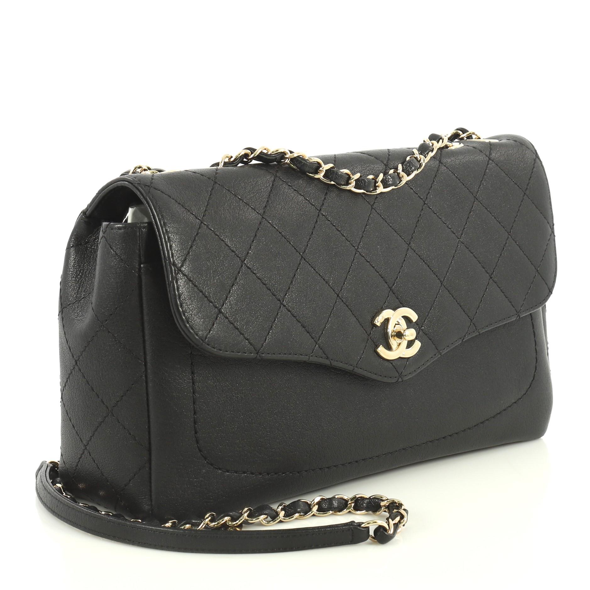 Black Chanel Coco Curve Flap Messenger Quilted Goatskin Large