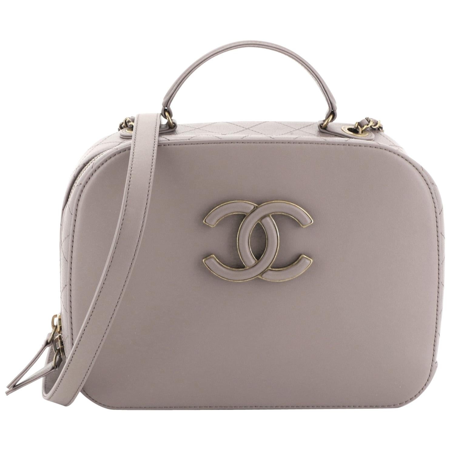 Chanel CC Top Handle Vanity Case Quilted Calfskin Small at 1stDibs