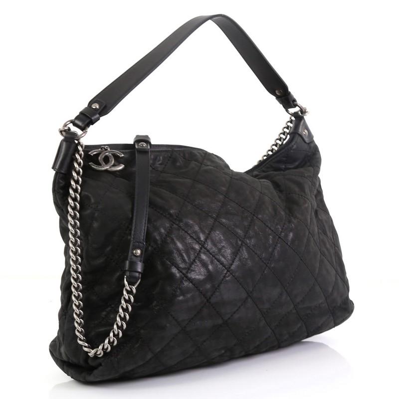Black Chanel Coco Daily Hobo Quilted Iridescent Calfskin Large 