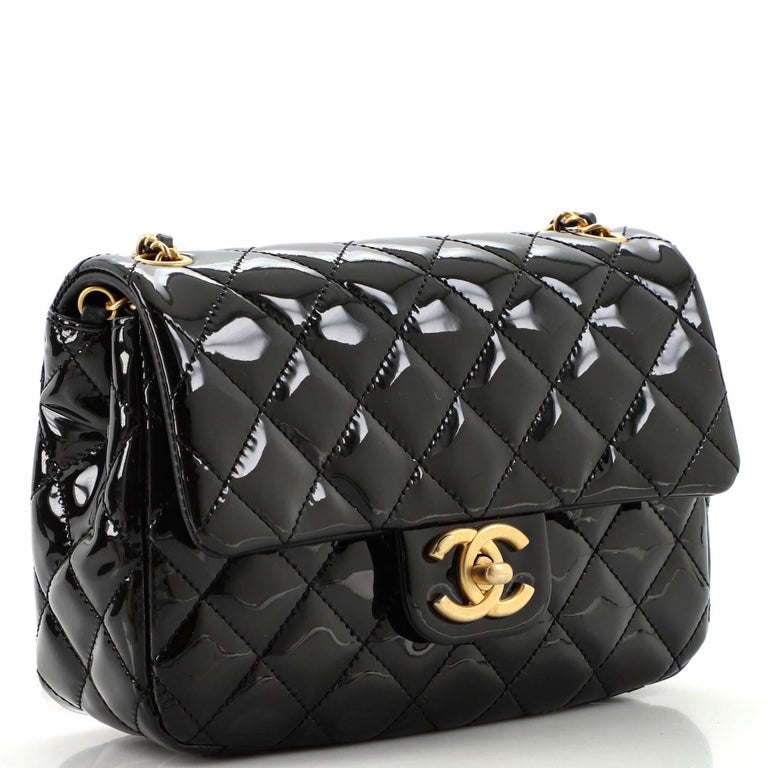 Chanel Black Patent Leather Coco Hearts Square Flap Mini