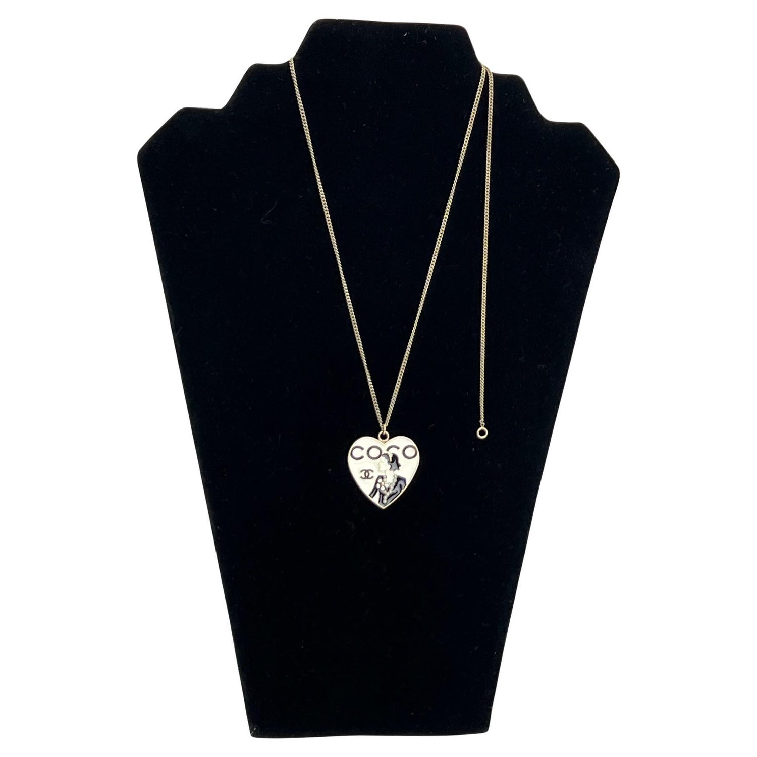 CHANEL Pendant Necklace Gold Heart pink Rhinestone CC Logo 02P 303