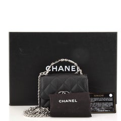 Chanel Coco Enamel Top Handle Flap Clutch with Chain Quilted Caviar