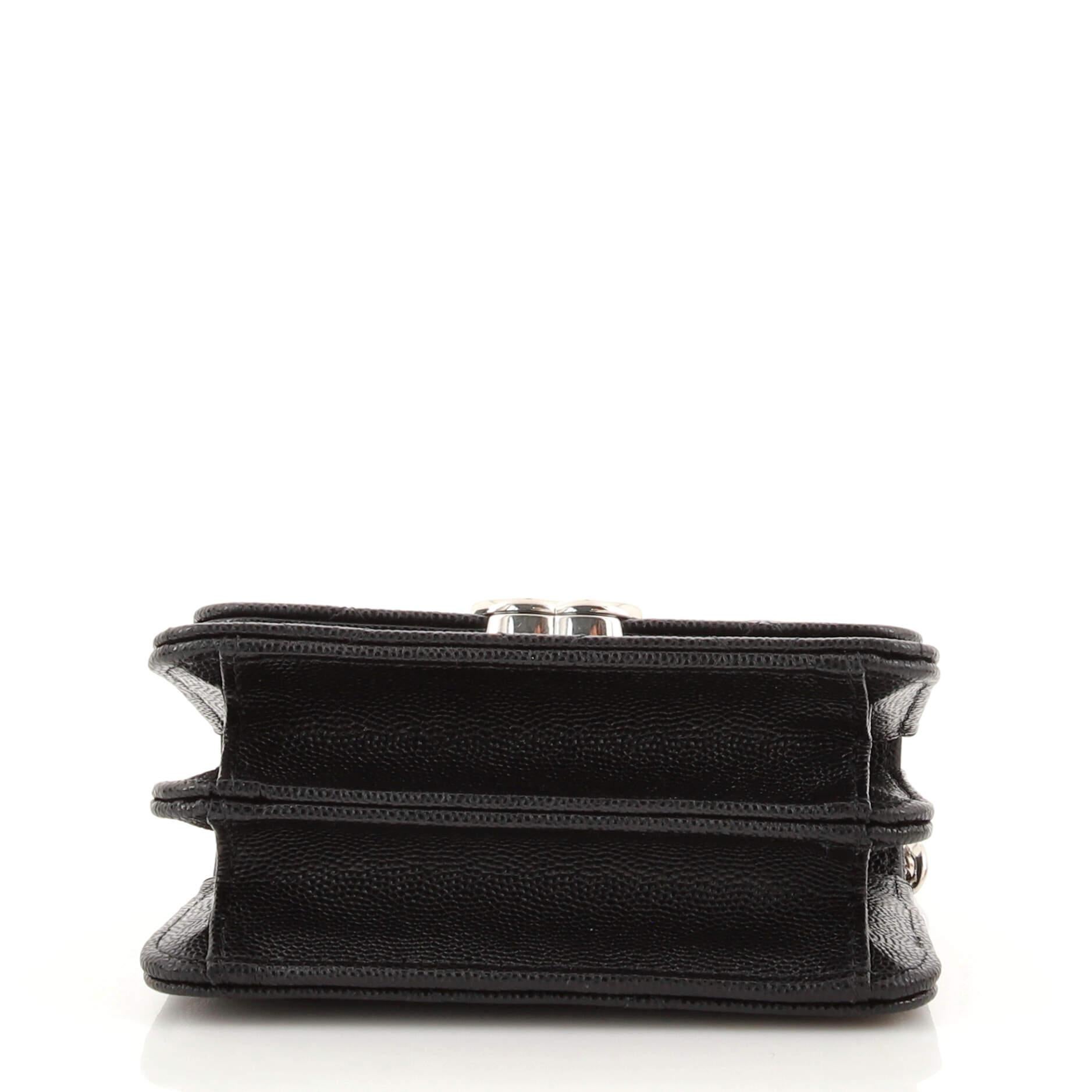 caviar quilted enamel top handle clutch with chain black