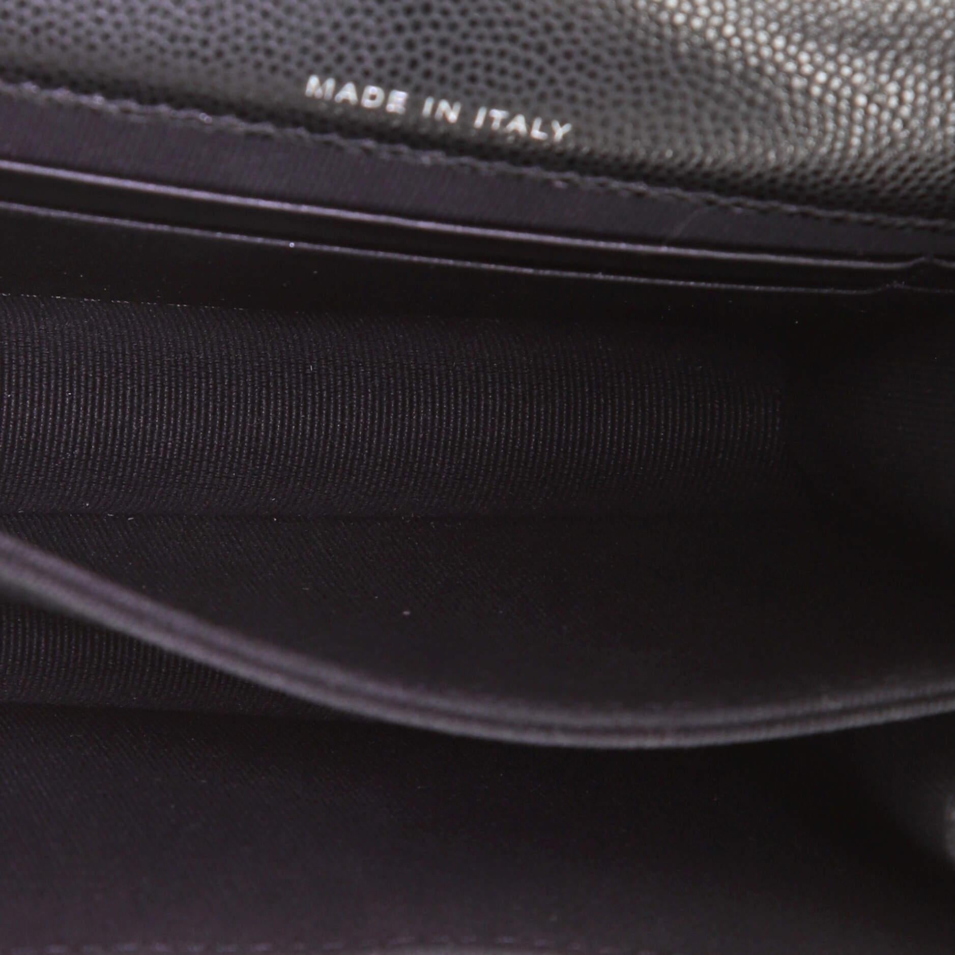Black Chanel Coco Enamel Top Handle Flap Clutch with Chain Quilted Caviar