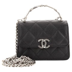 Chanel Coco Enamel Top Handle Flap Clutch with Chain Quilted Caviar
