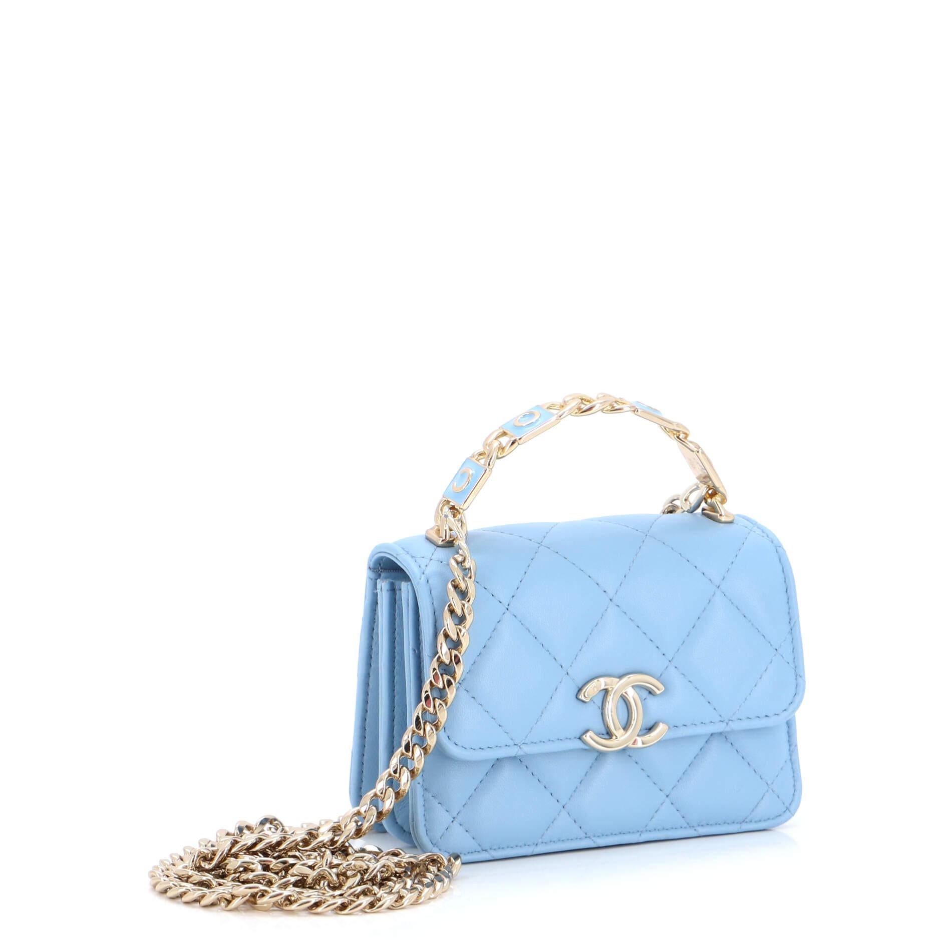 Chanel Coco Enamel Top Handle Flap Clutch with Chain Quilted Lambskin In Good Condition In NY, NY