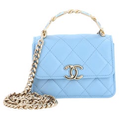 Chanel Coco Enamel Top Handle Flap Clutch with Chain Quilted Lambskin