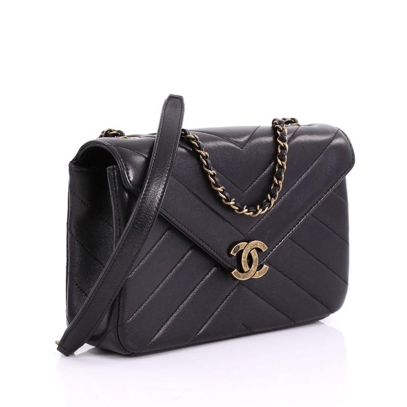 Chanel Coco Envelope Flap Bag Chevron Leder Medium (Schwarz)