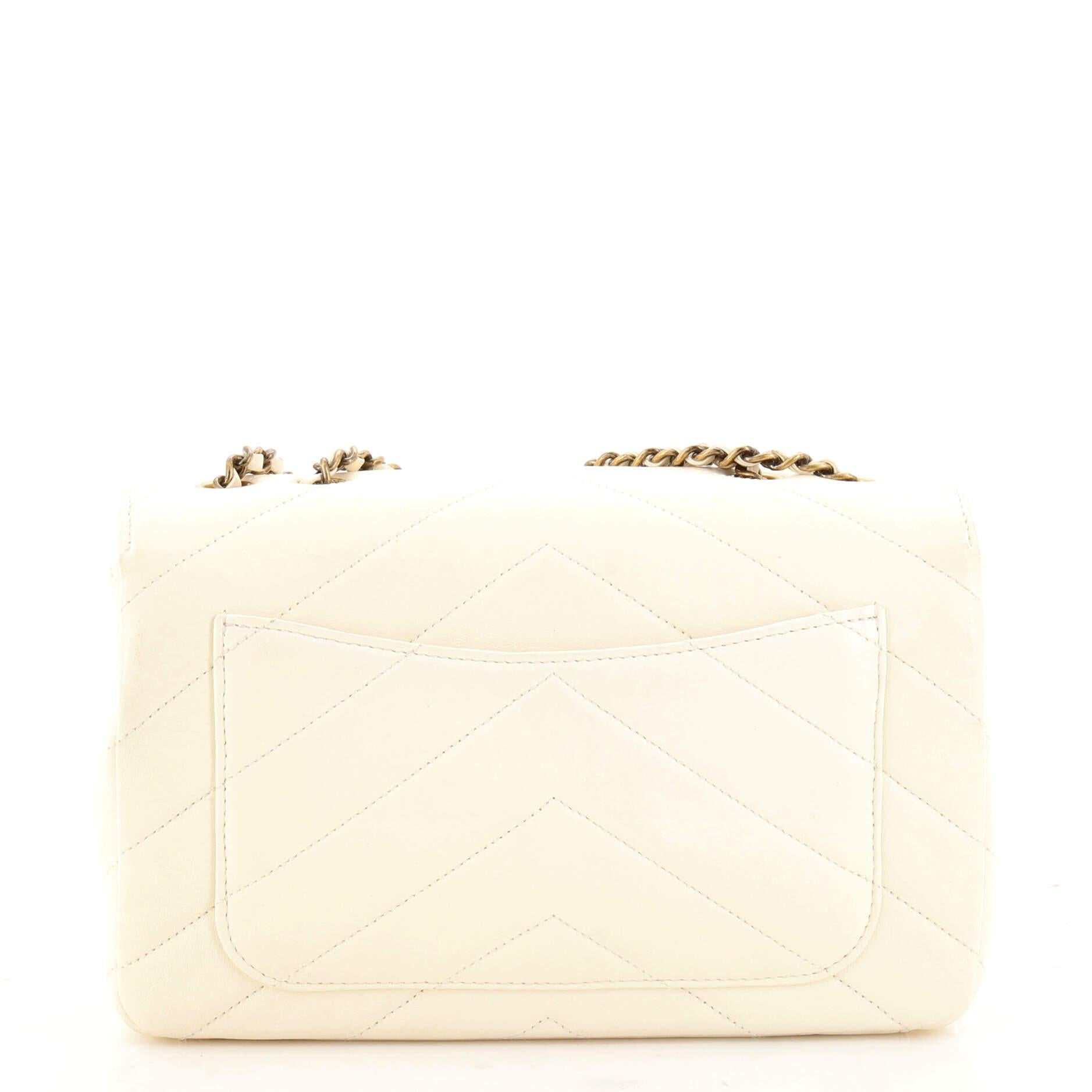 White Chanel Coco Envelope Flap Bag Chevron Leather Medium