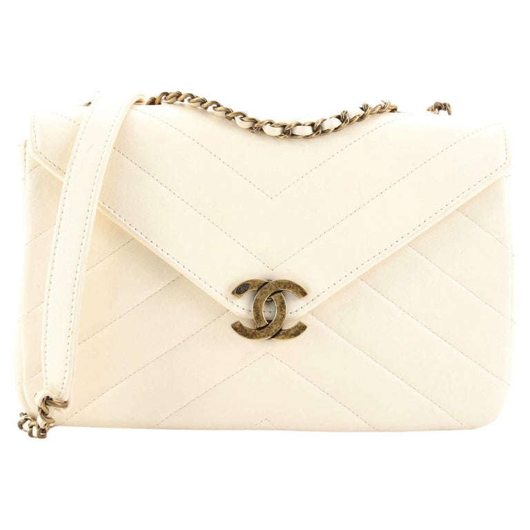 Chanel Cream Chevron Lambskin Coco Envelope Flap Bag