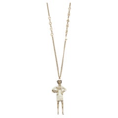 Chanel Coco Faux Pearl Enamel Lady Gold Tone Necklace