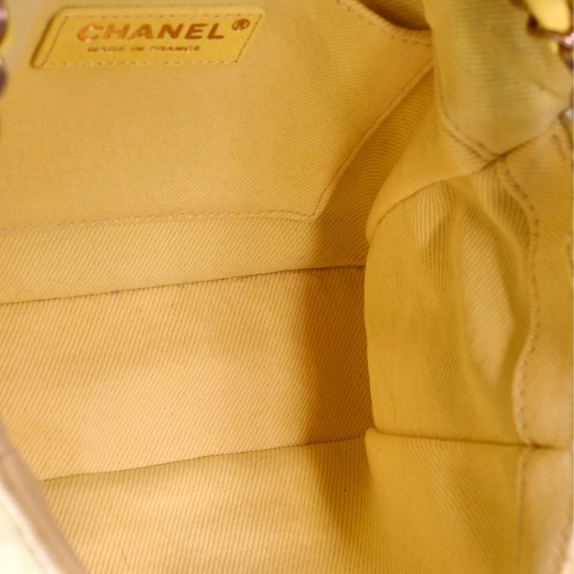 Yellow Chanel Coco Flap Bag Fringe Chevron Denim Small