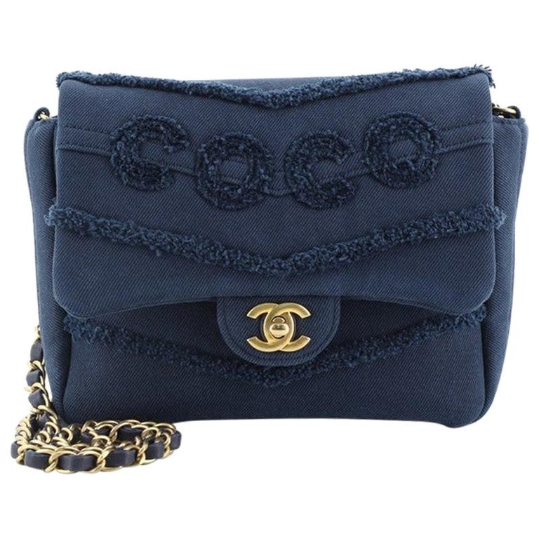 Chanel Coco Flap Bag Fringe Chevron Denim Small
