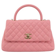 Chanel Coco Flap Pink Caviar Leather Gold Hardware Top Handle Bag