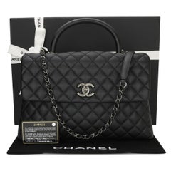 CHANEL Coco Handle Bag Large Black Caviar in Lizard Handle Ruthenium HW 2017
