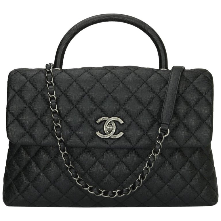 Chanel Medium Coco Handle Quilted Black Caviar Lizard Handle Gold Hard –  Coco Approved Studio