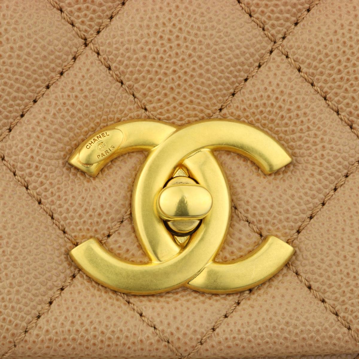 CHANEL Coco Handle Bag Large Caramel Caviar in Lizard Handle Gold Hardware 2017 2