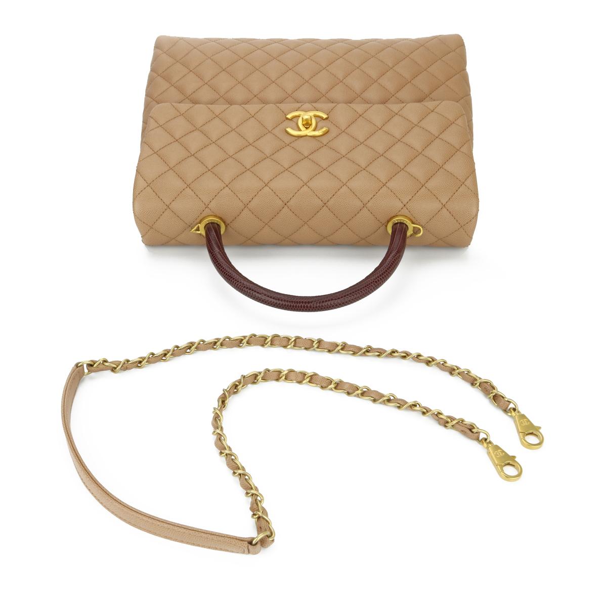 CHANEL Coco Handle Bag Large Caramel Caviar in Lizard Handle Gold Hardware 2017 3
