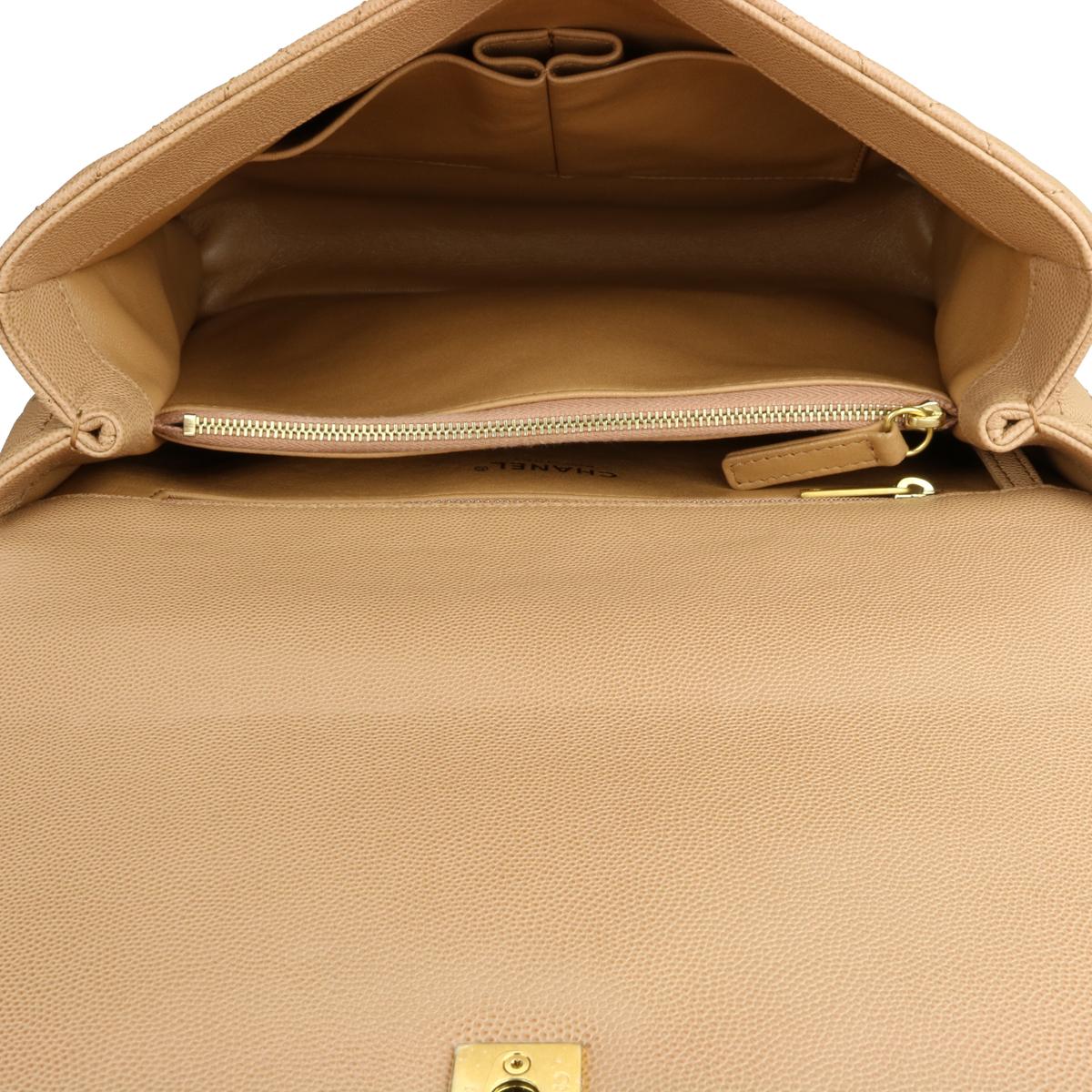 CHANEL Coco Handle Bag Large Caramel Caviar in Lizard Handle Gold Hardware 2017 5