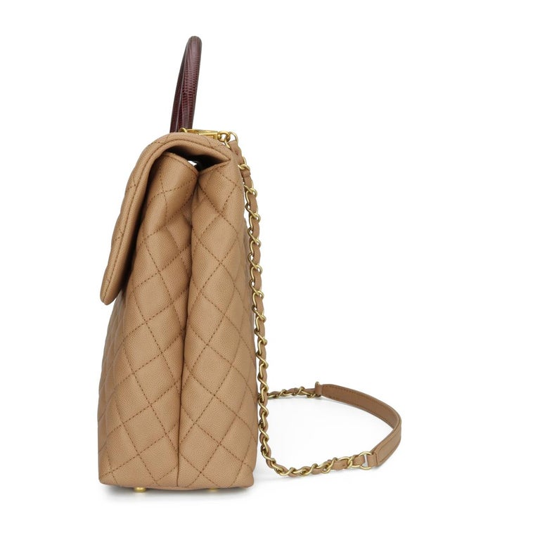 Chanel Coco Handle Bag Large Caramel Caviar In Lizard Handle Gold Hardware 17 At 1stdibs