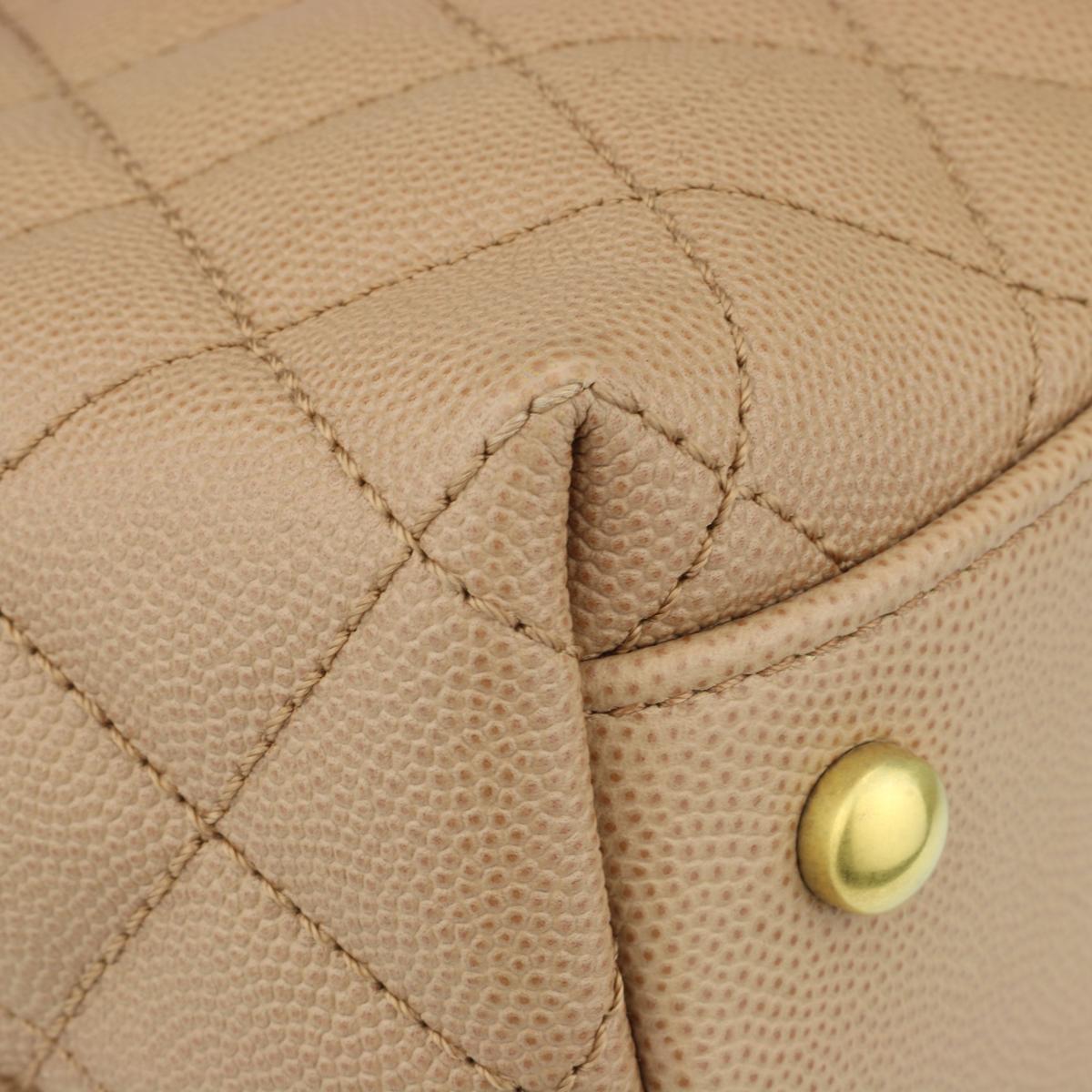 Brown CHANEL Coco Handle Bag Large Caramel Caviar in Lizard Handle Gold Hardware 2017