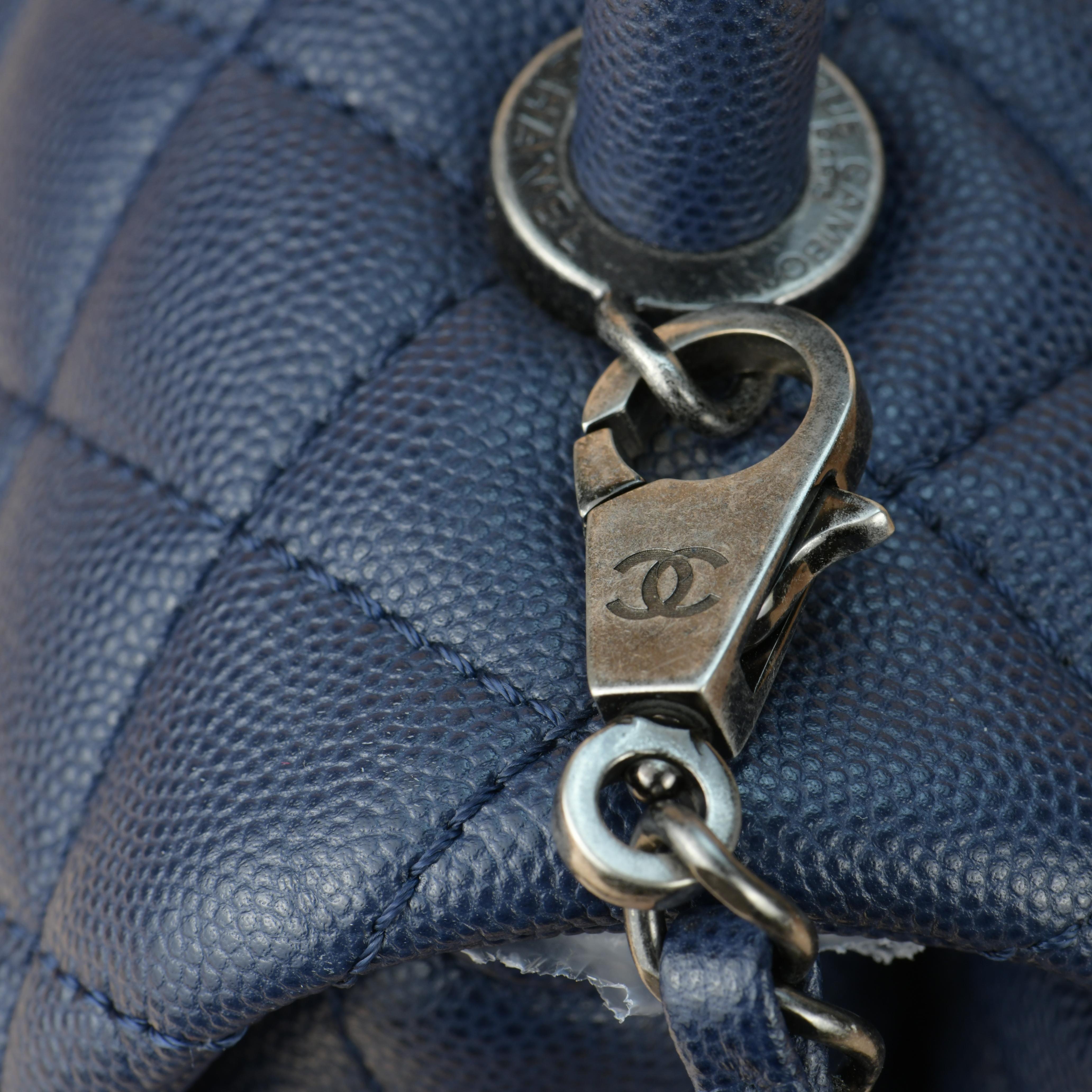 Chanel Coco Handle Bag Large Navy Caviar with Ruthenium Hardware 2016 ...