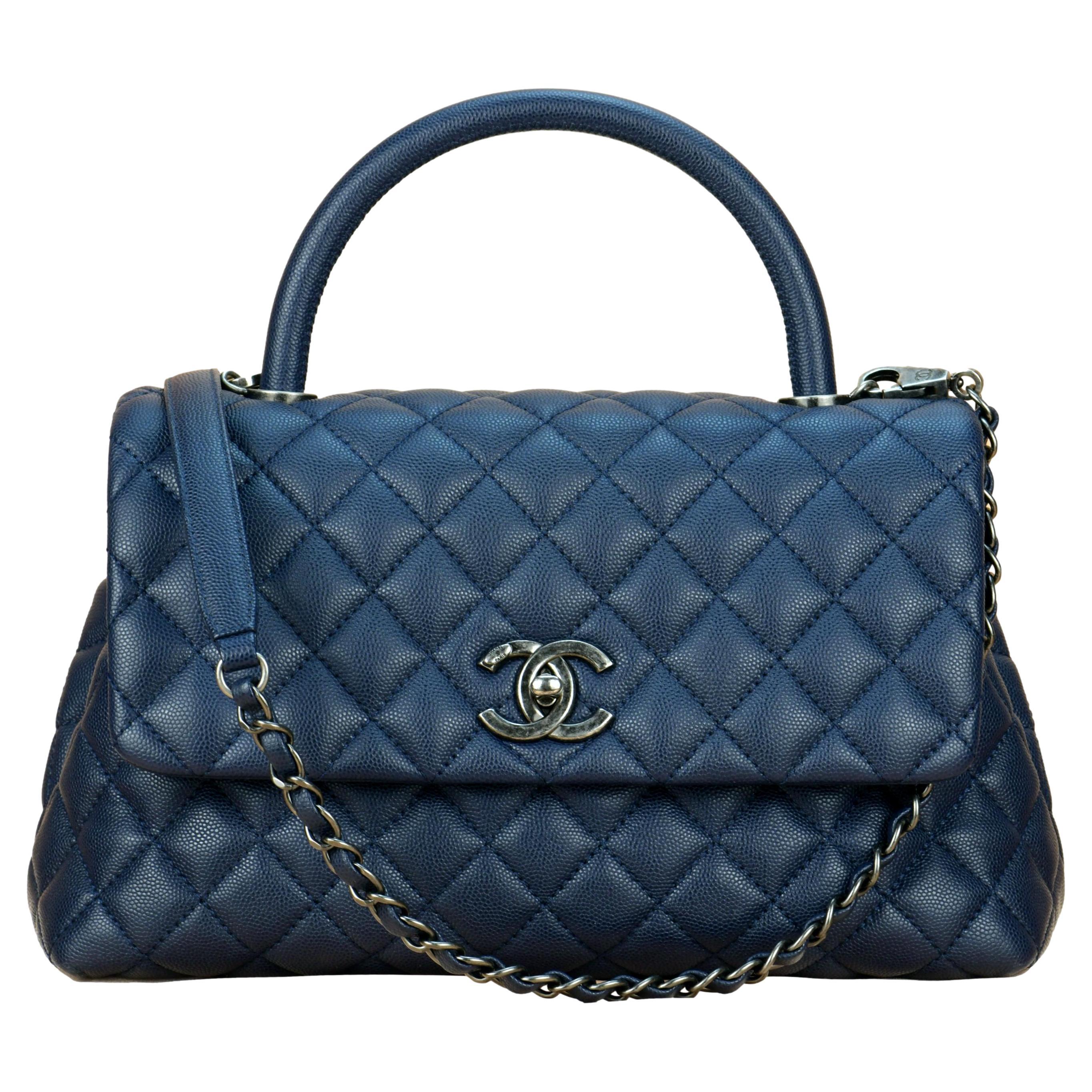Chanel Coco Handle Bag Large Navy Caviar with Ruthenium Hardware 2016 at  1stDibs