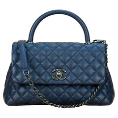 Chanel Coco Handle Bag Large Navy Caviar with Ruthenium Hardware 2016