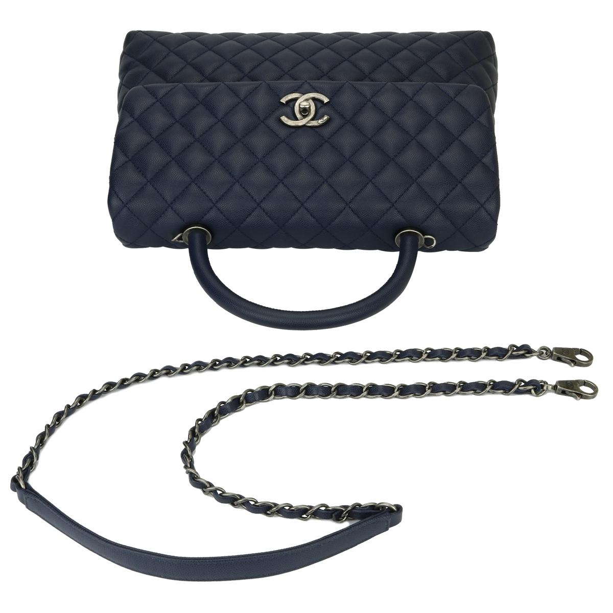 Chanel Coco Handle Bag Large Navy Caviar with Ruthenium Hardware 2017 3