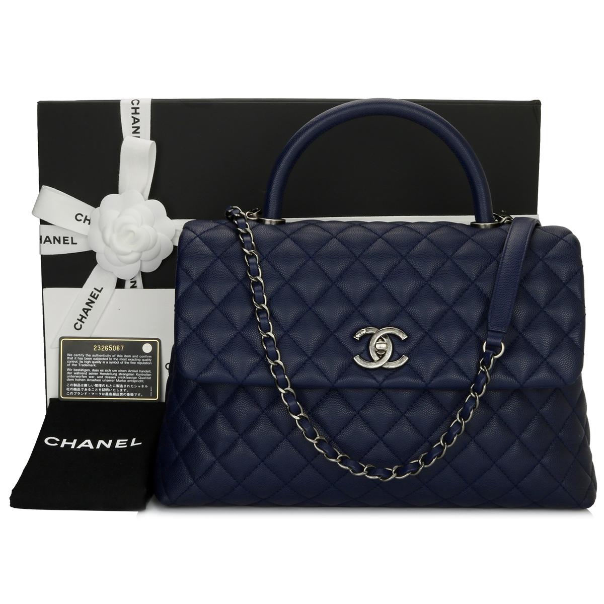 Chanel Coco Handle Bag Large Navy Caviar with Ruthenium Hardware 2017 9