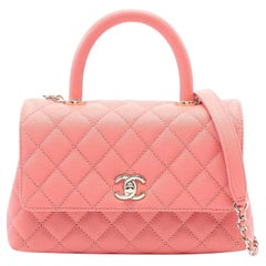 Chanel Coco Handle Flap Grained Calfskin Leather Handbag Pink