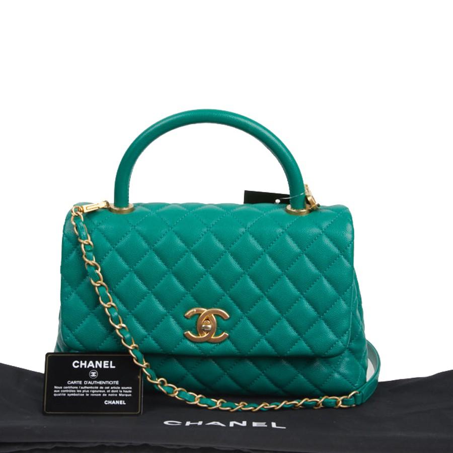 CHANEL Coco Handle Hand Bag in Green Emerald Caviar Leather 5