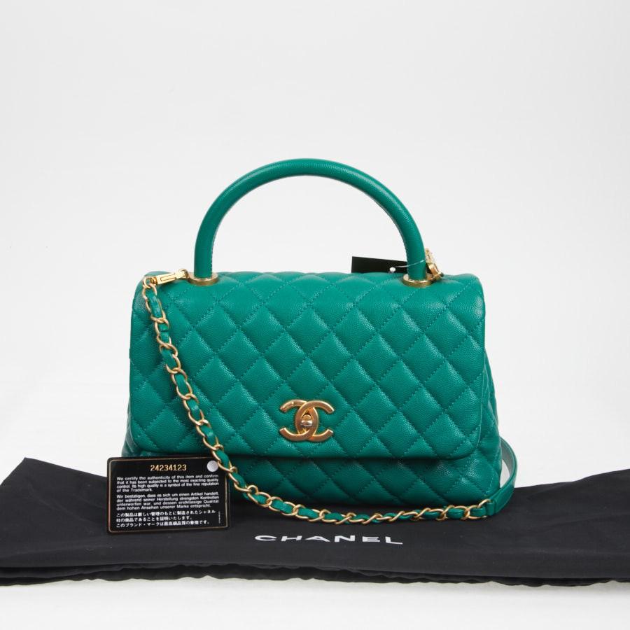 CHANEL Coco Handle Hand Bag in Green Emerald Caviar Leather 6